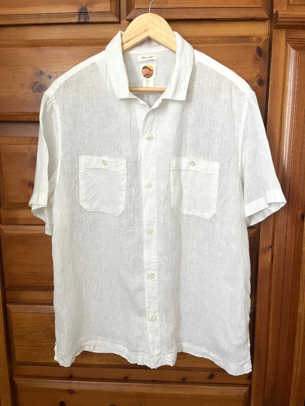 C&C California Womens 100% Linen Shirt White Short Sleeve Sz L
